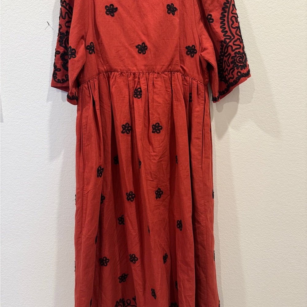 RHODE Rust Midi Dress with Black Embroidery Detailing - Picture 8 of 9